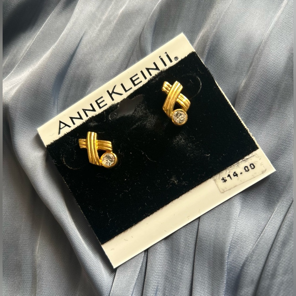 Anne Klein Gold and Crystal Stud Earrings